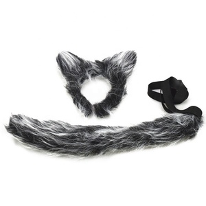 Manwu Usine Mignon Gris <span class=keywords><strong>Loup</strong></span> Chien En Peluche Dessin Animé Gris <span class=keywords><strong>Loup</strong></span> Oreilles Bandeau avec Queue pour Costume Party Props - Product Image 1