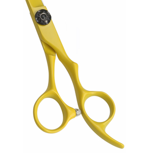 Ciseaux de coiffure professionnels personnalisables jaunes à lame arrondie en acier inoxydable, design élégant avec logo - Product Image 4