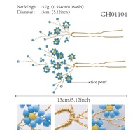 Lot de 5 épingles à cheveux vintage bleues en perles de riz, faites à la main, pour femmes et filles, bijoux de mariée pour mariage