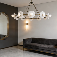 Lustre et suspension LED circulaires minimalistes YH en laiton brossé de luxe avec onyx, pour salle à manger et cuisine