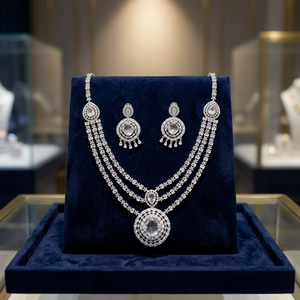 High Quality <b>Silver</b> Plated Brass Women's Wedding Bridal Set <b>Choker</b> Necklace Drop Earrings Tikka Ethnic Zircon Trendy Latest - Product Image 2