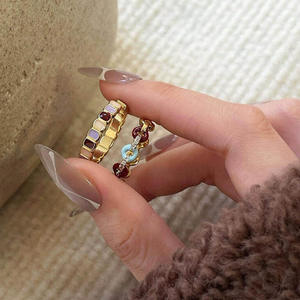 <span class=keywords><strong>2026</strong></span>新款焦糖芋头色滴水不锈钢糖果甜甜圈戒指甜美少女女饰品配件 - Product Image 1