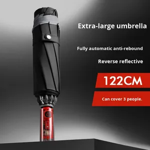 Paraguas de viaje grande y moderno completamente automático, protección UV, diseño plegable reflectante inverso para hombres y mujeres, lluvia solar de doble uso - Product Image 4