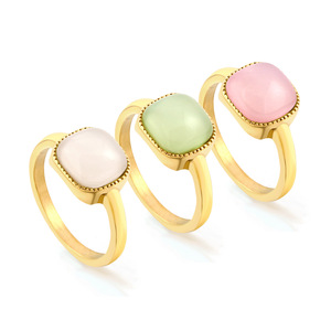 แหวนแฟชั่นทรงเรขาคณิตสี่เหลี่ยมประดับขอบสแตนเลสสตีลของขวัญสำหรับผู้หญิงเครื่องประดับ - Product Image 1