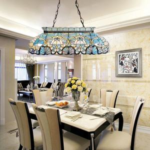 Magnifique lustre rectangulaire à 6 lumières LED de style méditerranéen fait main, lampe suspendue pour table de billard, verre teinté, éclairage de salle à manger - Product Image 3