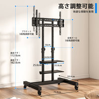 Chariot TV mobile en acier à double étagère, compatible avec les téléviseurs de 32 à 70 pouces, VESA max 600x400 mm, roues pivotantes à 360°, hauteur réglable sur 3 niveaux, capacité 40 kg