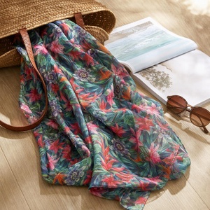 Sciarpa Musulmana in Poliestere con Stampa a Quadri Tropicale, Leggera e Trasparente, per <span class=keywords><strong>Donna</strong></span>, Stile Bali, Coprispalle Casual da Spiaggia - Product Image 3
