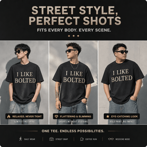 T-shirt noir surdimensionné pour homme AnHeng avec imprimé « I Like Bolted », style streetwear, manches courtes, jersey de coton, col rond - Product Image 6
