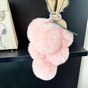 <b>Custom</b> Lovely Plush Fruit Grapes Bag Charm Fluffy Pom Pom Toys Keychain Car <b>Key</b> <b>Ring</b> Purse Pendant Accessories - Product Image 2