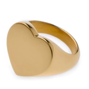 Customizable 316L Surgical Stainless Steel Hypoallergenic 18K Gold Plated High Polish <b>Heart</b> Square <b>Signet</b> <b>Rings</b> for Women & Men - Product Image 1