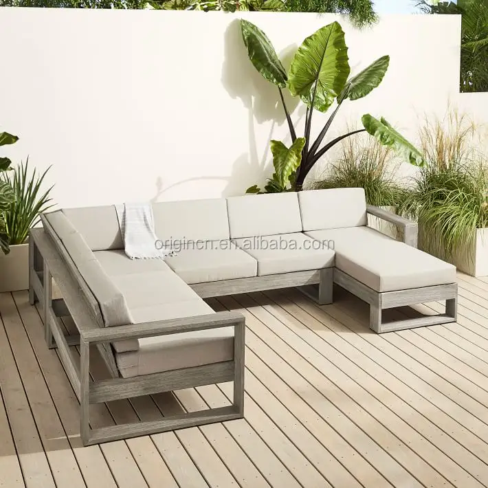 Outdoor solid wooden luxury antique sectional sofa chaise lounge set teak wood furniture