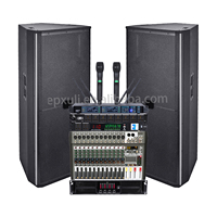 Système de sonorisation professionnel, pack avec deux enceintes de 15 pouces, microphones sans fil, table de mixage audio et amplificateur de puissance pour scène, spectacle