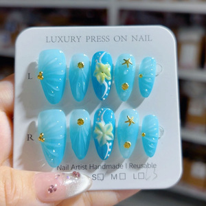 Prensa acrílica en forma de almendra corta que señala a mano en <span class=keywords><strong>uñas</strong></span> postizas 3D <span class=keywords><strong>uñas</strong></span> postizas hechas a mano al por mayor - Product Image 1