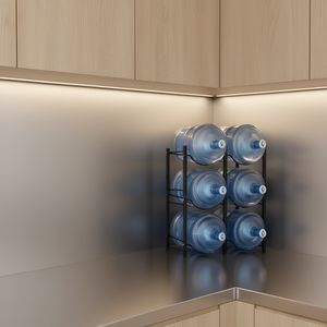 Support pour bouteilles d'eau à 3 niveaux, double rangée, 6 bouteilles, rangement de cuisine, design minimaliste autoportant - Product Image 2