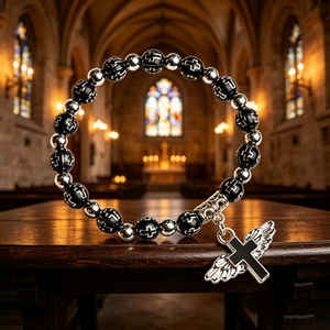 Collier religieux catholique en bois avec perles et croix plaquée argent, en alliage ABS/Zinc, mini perles phosphorescentes, vente en gros, pièce maîtresse - Product Image 5