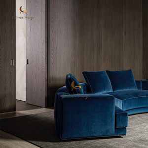 Ensemble de canapés sectionnels contemporains en velours bleu, design moderne, écologiques, rembourrés, pour villa, salon, appartement, intérieur - Product Image 4