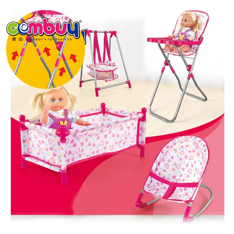 Ensemble de quatre jouets pour enfants, chaise balançoire, lit pour bébé portable