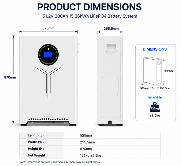 LiFePO4 Energy Storage System 51.2V 300Ah 15kWh Solar Battery Pack Outdoor Residential Photovoltaic Power System