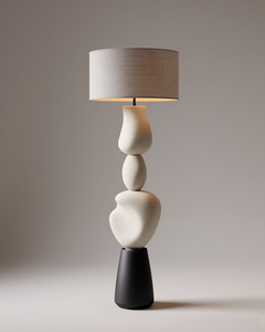 Lámpara de Pie LED E26 Minimalista de Resina con Base Escultural Abstracta, Altura Ajustable y Pantalla de Lino Gris para Sala de Estar - Product Image 6