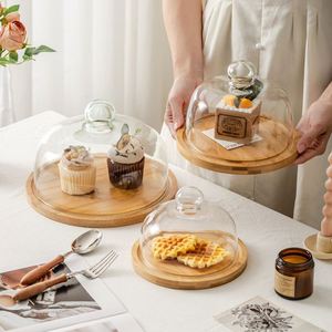 Plateau à gâteaux en verre anti-poussière avec couvercle, plat à collation, plateau à pâtisserie en verre transparent de haute qualité, plat à nourriture occidentale - Product Image 3