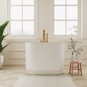 Baignoire Maydon 1000 mm en résine de surface solide, style japonais, pour immersion, finition blanc mat, petite baignoire autoportante de luxe - Product Image 1