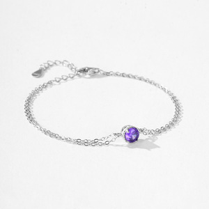 Bracelet chaîne en argent sterling S925 avec zircon violet taille ronde pour femme - Bijou tendance au quotidien, version cuivre personnalisable - Product Image 3