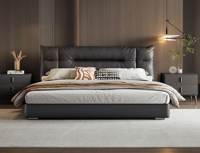 Italienisches Minimalistisches Schlafzimmer-Schieferlederbett mit Plüsch-Daunenrückenlehne, Schwarz, 1,8-Meter-Flush-Doppelbett