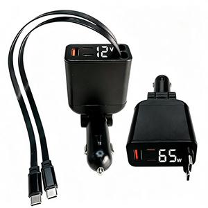 ที่ชาร์จในรถยนต์แบบพับเก็บได้ 4-in-1 กำลังไฟ 65W ชาร์จเร็วพิเศษ สายชาร์จคู่แบบพับเก็บได้ ช่องเสียบ USB Type C สำหรับรถยนต์ ขายส่ง - Product Image 1