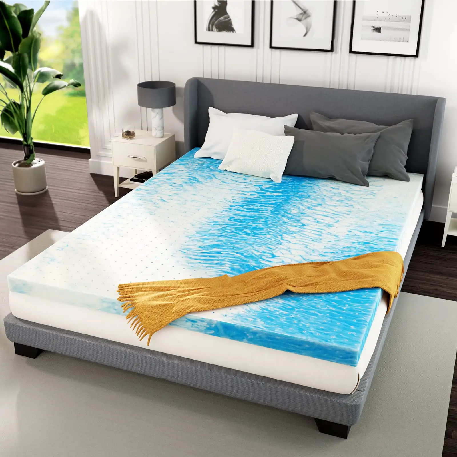 Surmatelas en mousse à mémoire de forme 3 pouces XL Twin Infusé de gel rafraîchissant Surmatelas en mousse Surmatelas pour lit simple