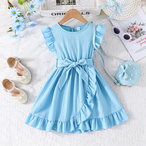 Robes d'été pour filles, manches à volants, vêtements <span class=keywords><strong>de</strong></span> fête d'anniversaire, couleur unie, robe <span class=keywords><strong>de</strong></span> princesse douce, pour les <span class=keywords><strong>vacances</strong></span> <span class=keywords><strong>des</strong></span> enfants - Product Image 3