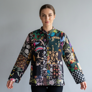 Quilted <b>Patchwork</b> <b>Jacket</b> Women's Mandarin Collar Full Sleeve Autumn Style Regular Length Printed Design Polyester Wadding gift - Product Image 1