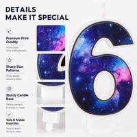 Bougies d'anniversaire en gros chiffres galactiques 0-9, ensemble complet avec base robuste, pour magasin d'articles de fête