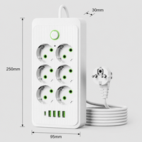 Multiprise industrielle UE personnalisable avec logo, 10A, en cuivre, 6 prises, 4 ports USB de charge, 1 port Type C, interrupteur principal, pour configuration de jeu
