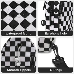 Bolso de Pecho para Ciclismo en Blanco y Negro, Moderno, Portátil, de Nailon a Cuadros, Tipo Bandolera, para Mujer, para Viajes al Aire Libre - Product Image 4