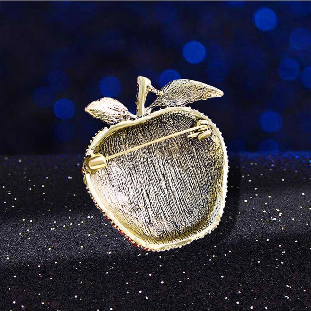 Rhinestone Apple Brooch Pin - Fashion Crystal Ornament