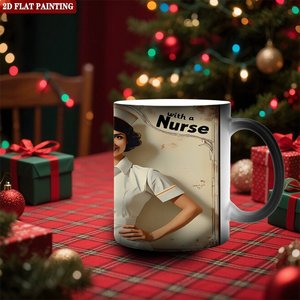 Mug vierge 11oz en céramique noire givrée, sensible à la chaleur, avec motif infirmière et peinture 2D à plat - Product Image 2