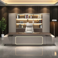 Nouvelle arrivée, bureau de direction en bois de luxe haut de gamme en forme de L, bureau moderne minimaliste pour PDG et managers, bureau exécutif avec accent LED, bureau haut de gamme