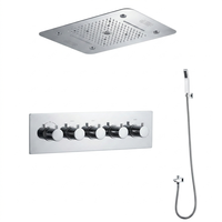 Système de douche LED de luxe 5 fonctions avec haut-parleur Bluetooth, cascade, fixation au plafond, ensemble de pommeaux de douche chromés