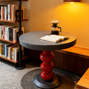 Tavolino retrò moderno FRP piano rotondo grigio con Base a bulbo <span class=keywords><strong>rosso</strong></span> per soggiorno spazio di lavoro creativo caffè di ispirazione <span class=keywords><strong>Vintage</strong></span> - Product Image 3