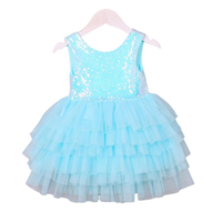 Nouvelle arrivée, robe d'été sans manches pour filles, avec nœud, paillettes, tulle à étages, 2-14T, bleu royal, respirante, écologique, col en V