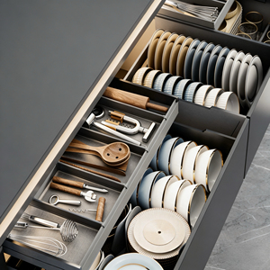 Gabinete de <span class=keywords><strong>Cocina</strong></span> Moderno de Lujo en Acero Inoxidable Negro Mate con Cestas Extraíbles Inteligentes, Iluminación LED y Fregadero para Villa - Product Image 2