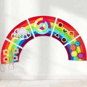 Toddlers Boys Girls Activities Games CPC Busy Board Wall Toy <b>Wooden</b> <b>Rainbow</b> Sensory Board <b>Rainbow</b> Sensory Wall Panel - Product Image 5