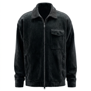 Veste en velours côtelé noire pour homme, col rabattu, fermeture à boutons - Product Image 1