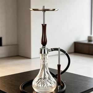 Moderno Set de Shisha/Hookah de Acero Inoxidable con Botella de Cristal, Mango de Madera y Acabado Espejo para Bares y Salones - Product Image 3