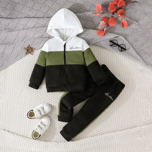 Automne et hiver ensemble deux pièces pour bébé garçons veste à capuche en coton avec <span class=keywords><strong>pantalon</strong></span> imprimé décontracté Joker sport caractéristiques chaudes - Product Image 3