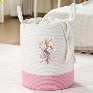 Laundry <b>Basket</b> with Bow <b>Hamper</b> <b>Hamper</b> 15 X 17.7 Inches Toy Box Large Coquette <b>for</b> Blanket Toys Clothes Organization - Product Image 1