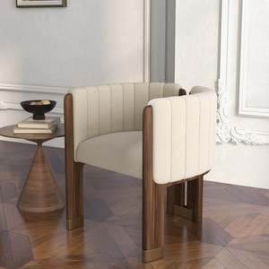 Poltrona Minimalista Creativa <span class=keywords><strong>in</strong></span> Tessuto e Pelle con Struttura <span class=keywords><strong>in</strong></span> <span class=keywords><strong>Legno</strong></span> <span class=keywords><strong>Massello</strong></span>, Sedia da Ricevimento, Sedia per Camera da Letto e Spogliatoio - Product Image 2