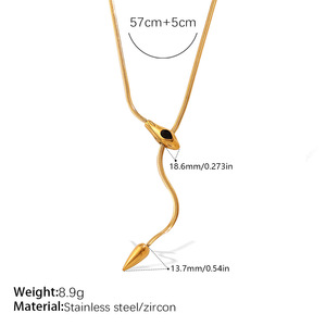 Women Titanium Steel <b>Snake</b> Bone Necklace, Zircon Inlaid <b>Snake</b> Head, Minimalist Cool Light Luxury Daily Jewelry - Product Image 3