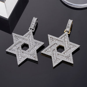 Hiphop bán chạy nhất giá bán buôn Sterling <span class=keywords><strong>Silver</strong></span> ICD out GRA vvs Baguette moissanite sao <span class=keywords><strong>David</strong></span> Mặt dây chuyền cho nam giới - Product Image 1