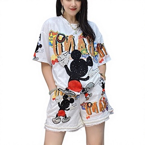 Nuevo Estilo Conjunto de Dos Piezas de Camiseta con Pedrería Resistente y Pantalones Cortos de Talla Grande para Mujer, Atuendo Casual de Manga Corta, Exportación - Product Image 2